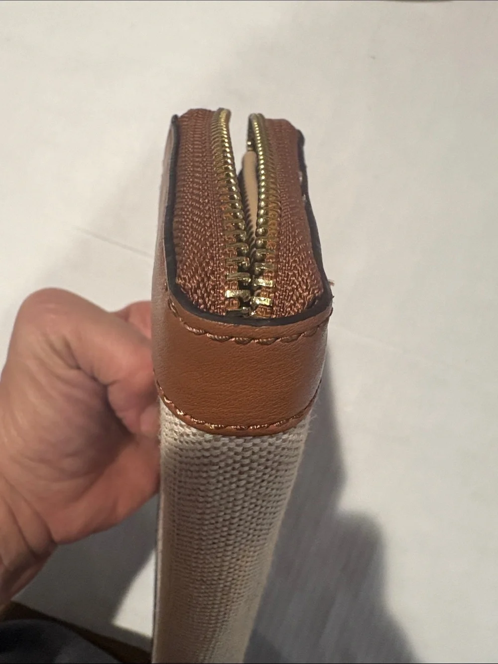 Nine West Tan and Cream Zip Wallet with Gold Logo